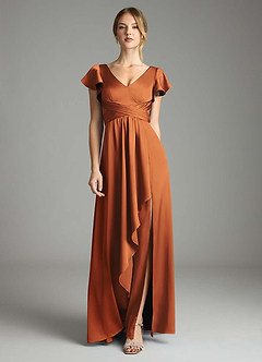 Azazie Omari Bridesmaid Dresses Cinnamon A-Line Stretch Satin Dress image9
