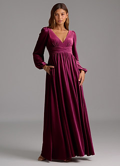 Azazie Norah Bridesmaid Dresses Cabernet A-Line Long Sleeve Velvet Dress image5