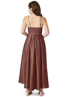 Azazie Jemima Junior A-Linie mit Taschen Stretch-Satin Kleid Espresso image2