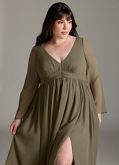 Azazie Teton Gravid brudtärna klänningar Klänning A-Line Långärmad Golvlängd Chiffong image12