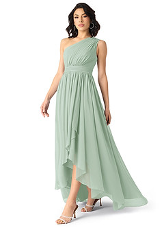 Azazie Mathilda At-home Try On Dresses Agave A-Line One Shoulder Chiffon Dress image3
