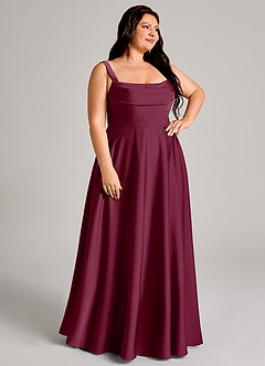 Azazie Shaude Bridesmaid Dresses Mulberry A-Line Pleated Stretch Satin Dress image10