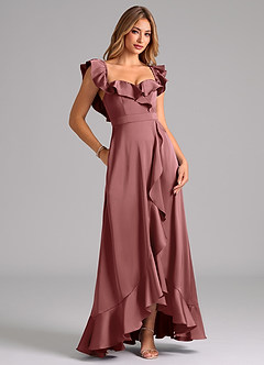 Azazie Lyra Bridesmaid Dresses Amethyst A-Line Off the Shoulder Stretch Satin Convertible Dress image2