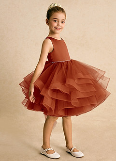 Azazie Tinie Flower Girl Dresses Paprika Ball-Gown Bow Tulle Dress image4