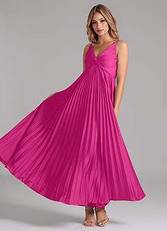 Azazie Raychelle Bridesmaid Dresses Fuchsia A-Line Pleated Stretch Satin Dress image2