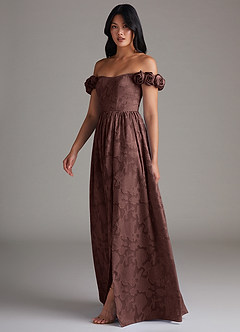 Azazie Autumn Jurken voor bruidsmeisjes Converteerbaar Jurk van Bloemen Burn-out met A-Lijn Off the Shoulder Espresso image2