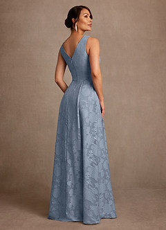 Azazie Luanne vestidos de madre de la novia Vestido de Azul Polvoriento de Devorado Floral de Corte en A con Plisado image3