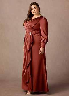 Azazie Petrina Mère de la mariée Robes Robe Sirène en Satin extensible Plissé Terracotta image10