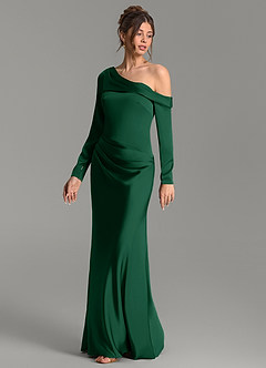 Azazie Sandra Robes de demoiselle d'honneur Robe Sirène en Satin extensible Manches longues Vert Foncé image4