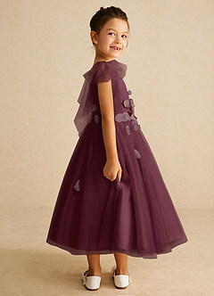 Azazie Minia Flower Girl Dresses Cabernet A-Line Bow Matte Satin Dress image2
