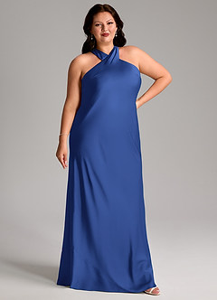 Azazie Doretta Vestidos de madrinha de casamento Vestido Royal Blue de Cetim elástico de sereia com Plissado image9