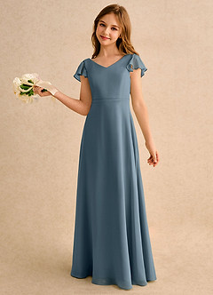 Azazie Nari Girls Formal Flower Girl Dresses Twilight A-Line with Sleeves Chiffon Dress image1