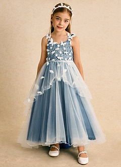 Azazie Darlina Robe Demoiselle D'honneur Fillette Robe Princesse en Tulle Dentelle Ivoire Bleu Bermudes image5