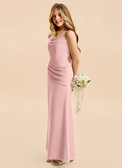 Azazie Nettie Junior Powder Pink A-Line Pleated Chiffon Dress image4