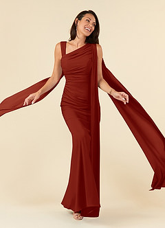 Azazie Franchesca Mother of the Bride Dresses Rust Mermaid Pleated Stretch Chiffon Dress image1