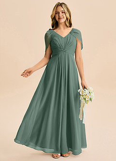 Azazie Emma Junior Robe Trapèze en Mousseline de soie Plissée Mousse De Mer image5