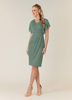 Azazie Waverly Mother of the Bride Dresses Eucalyptus Sheath Pleated Mesh Dress image3
