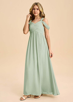 Azazie Lianne Junior Dusty Sage A-Line Off the Shoulder Chiffon Dress image6