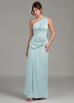 Azazie Zahira Bridesmaid Dresses Mist Sheath One Shoulder Stretch Satin Dress image5