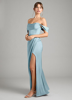 Azazie Johana Bridesmaid Dresses Moody Blue Mermaid Off the Shoulder Stretch Satin Convertible Dress image7