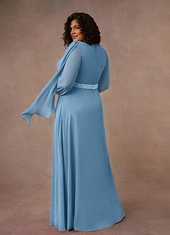 Azazie Priyanka Mother of the Bride Dresses Steel Blue A-Line Boatneck Pleated Chiffon Dress image6