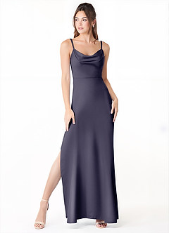 Azazie Alaija Bridesmaid Dresses Stormy Mermaid Side Slit Stretch Satin Dress image2