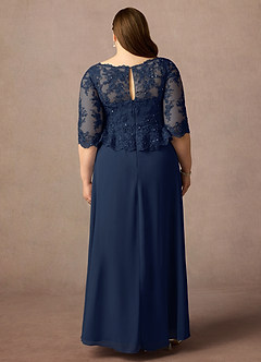Azazie Averie Mère de la mariée Robes Robe Trapèze en Mousseline de soie Col bateau paillettes Bleu Marine Foncé image8