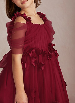 Azazie Shaylee Flower Girl Dresses Burgundy A-Line Off the Shoulder Tulle Dress image2
