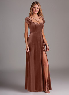 Azazie Gabi Final Sale Black A-Line Side Slit Velvet Dress image6