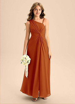 Azazie Brooke Junior Paprika A-Line Side Slit Chiffon Dress image1