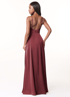 Azazie Brielle Bridesmaid Dresses Merlot A-Line Cowl Spaghetti Straps Stretch Satin Dress image2