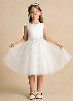 Azazie Sosie Flower Girl Dresses Ivory White A-Line Pleated Tulle Dress image2