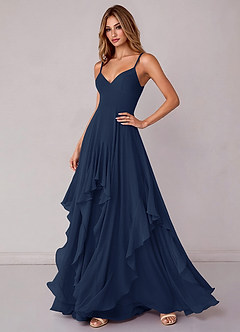 Azazie Zaina Bridesmaid Dresses Dark Navy A-Line Chiffon Dress image5
