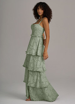 Azazie Romie Bridesmaid Dresses Agave A-Line Corset Floral Burnout Dress image2