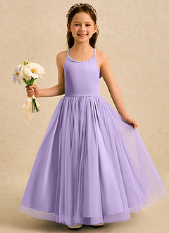 Azazie Aurora Robe Demoiselle D'honneur Fillette Robe Trapèze en Tulle Arc Lilas image3