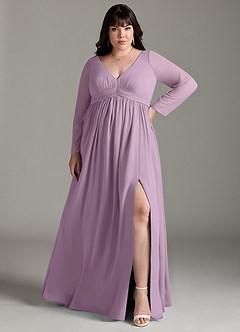 Azazie Teton Robes de demoiselle d'honneur de maternité Robe Trapèze Manche longue Longueur ras du sol Mousseline de soie image7