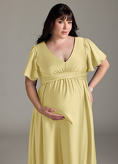 Azazie Verna Gravid brudtärna klänningar Klänning A-Line Ruched Golvlängd Stretch Satin image15
