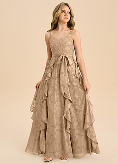 Azazie Peyton Junior Linie A Plisat Floral Burnout Lungime până la podea Domnișoară de onoare junioră Rochie image4