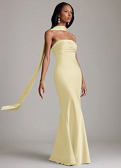 Azazie Saylor Vestidos de damas de honor Vestido de Sorbete De Limón de Satén Elástico de Corte Sirena con Sin tirantes image10