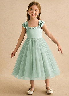 Azazie Yosemite Robe Demoiselle D'honneur Fillette Robe Princesse en Tulle Encolure en Forme de Cœur Agave image4