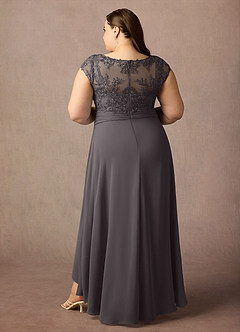 Azazie Irmeli Mère de la mariée Robes Robe Trapèze en Mousseline de soie Dentelle Gris Acier image8