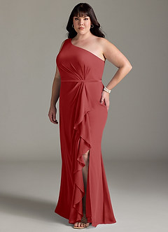 Azazie Liza Bridesmaid Dresses Rust Mermaid One Shoulder Chiffon Dress image8