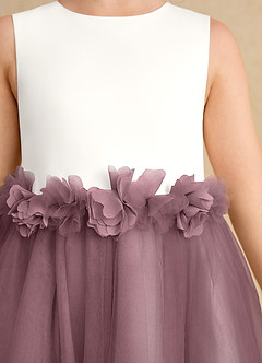 Azazie Louisa Flower Girl Dresses Ivory Vintage Mauve A-Line Sleeveless Tulle Dress image6