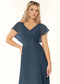 Azazie Rylee Robes de demoiselle d'honneur Robe Trapèze en Mousseline de soie Plissée Neptune image5