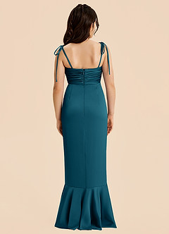 Azazie Ryan Junior Ink Blue Sheath Bow Stretch Satin Dress image2