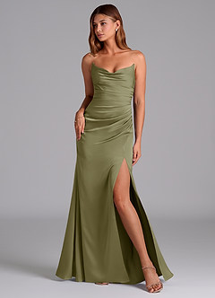 Azazie Claudelle Bridesmaid Dresses Pistachio Mermaid Strapless Stretch Satin Dress image1