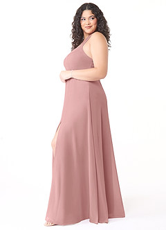 Azazie Jane Vestidos de damas de honor Vestido de Rosa Polvorienta de Gasa de Corte en A con Cuello en V plisado image8