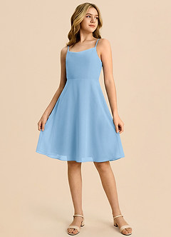 Azazie Shale Junior Powder Blue A-Line Bow Chiffon Dress image4