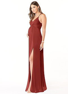 Azazie Annabelle Brautjungfernkleider für Schwangere A-Linie V-Hals Gefaltet Gittergewebe Bodenlänge Kleid image4