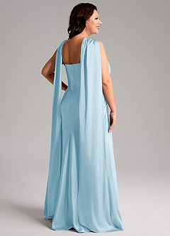 Azazie Kinsley Robes de demoiselle d'honneur Robe Sirène en Satin extensible Fente Latérale Bleu Ciel image9